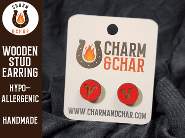 Aries Wood Stud Earrings - Zodiac Fashion Earring - Stud Earring - Charm and Char